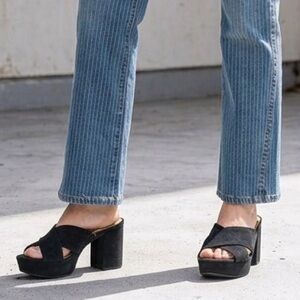 Sam Edelman Jayne Black Suede Platform Block Heel Slide Sandals Size 8M